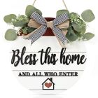 3d Bless This Home Wooden Door Sign Hanging, Welcome Porch Wall Sign With Bow...
