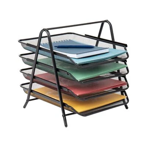 4-Tier Paper Tray Desktop Organizer Metal Mesh Office 12"x13"x12.5" - Picture 1 of 6