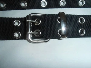 size M  1 1/2" wide black cotton web chrome grommet Belt 32 33 34 35 36 fit - Picture 1 of 6