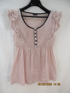 Blusa Camisa H&M Talla EE. UU. 10 MUJER 100 % Algodón Rosa Pálido Negro Ribete Tejido - Imagen 1 de 19