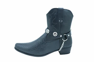 Neu Herren Western Texas Star Silber Stiefelkette Paar schwarze Riemen Schuharmband USA - Bild 1 von 12