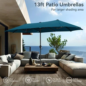 13FT Patio Twin Umbrella Double-sided Market Outdoor Garden Sun Shade Parasol - Picture 1 of 7