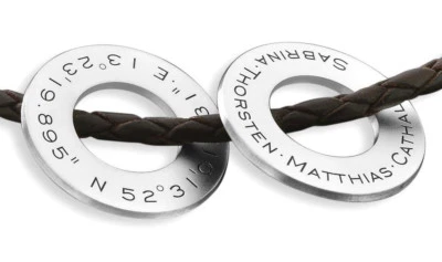 Herrenkette mit Gravur Lederkette mit Silberringen Koordinanten Namenskette - Bild 1 von 4