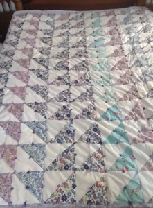 Tied Quilt- 72x60 Patchwork & Yarn Ties Damask Fabric Backing IMPERFECT - Picture 1 of 11