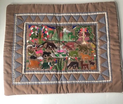 Embroidery Hmong Hanging Quilt Story Cloth Folk Art Tapestry Animal Farm 18”-23” - Image 1 of 4
