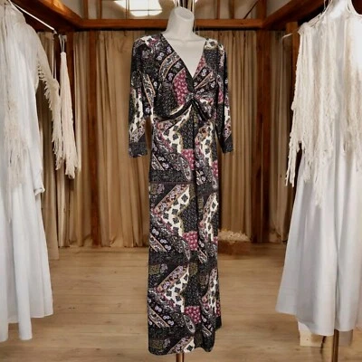 Tiana B Women's Boho Dress Paisley Print Retro Vibe Size S 3/4 Sleeve Stretch - Image 1 of 4