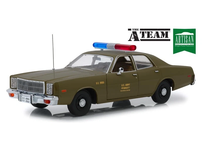 Greenlight 19053 The a Team 1977 Plymouth Fury US Army Police Car 1/18 Green