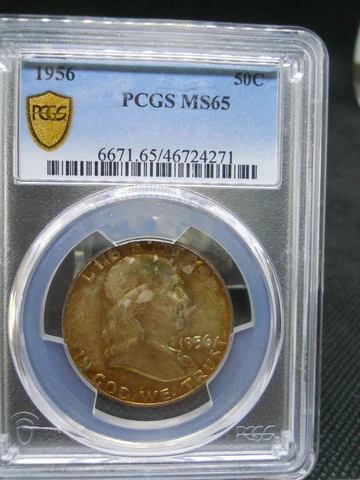 1956 FRANKLIN HALF DOLLAR - PCGS MS-65, Very Rare Monster Toning Cover