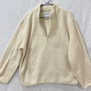 Old Navy Sherpa Fleece Sweatshirt Jacket  Men's L Beige 1/4 Zip Pullover Pocket - Picture 1 of 11
