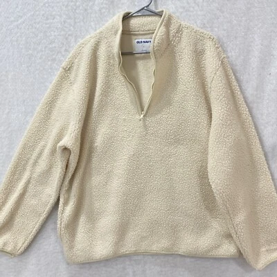 Old Navy Sherpa Fleece Sweatshirt Jacket  Men's L Beige 1/4 Zip Pullover Pocket - Image 1 of 4