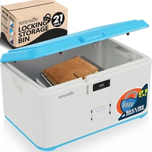 OPEN BOX- SereneLife Blue Lockable Storage Trunk - 21 Gallon w/Combination Lock - Picture 1 of 7