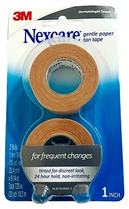 Nexcare Gentle Paper First Aid Tan Tape 1 in x 360 in (10 Yards)-Pack of 2 Rolls - Picture 1 of 2