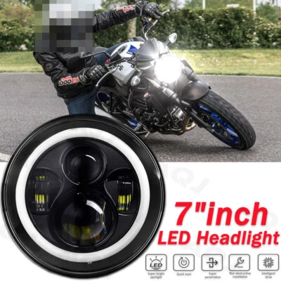Faro LED negro 7" pulgadas redondo haz alto-bajo para motocicleta Yamaha Suzuki Honda Foto 1 de 4