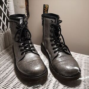 Youth Dr. Martens Glitter J Ankle Lace up Boots US Sz 4 UK 3 black silver Grey 