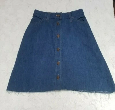 Levi's Button Front A-Line Blue Denim Jean Skirt Raw Hem Knee Length Casual - Image 1 of 4