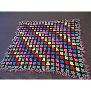 Vintage 1970’s Handmade Crocheted Granny Square Afghan Blanket Multi Colored 70 - Picture 1 of 10