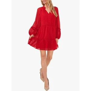 CeCe New Women's Long Sleeve Clip Dot Tiered Mini Dress Red Small Cottagecore  - Picture 1 of 10