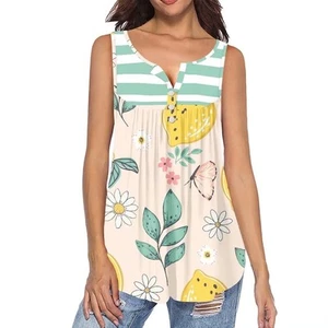 ZOUTAIRONG Women Summer Flowy Button Tank Tops V Neck Cami Shirts Loose Lemon... - Picture 1 of 3