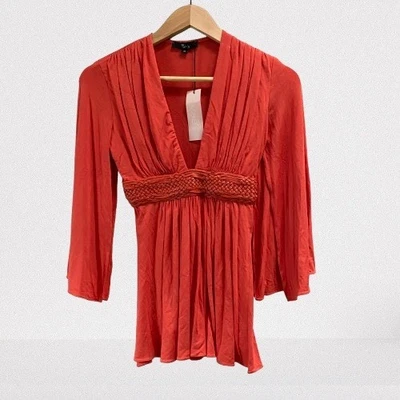 Sky Women's Plunge Neck Leather Braided Belt Top Sexy Coral Orange New Small - Image 1 of 4