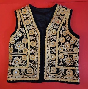 VTG~Pashtun Velvet Vest Gold Embroidery Indian Afghan Child Size 19"Lx15"W~1970s - Picture 1 of 11