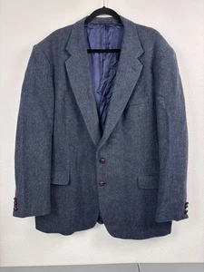 Vintage Sutter and Grant men's 46L blue herringbone tweed wool blazer sport coat - Picture 1 of 8