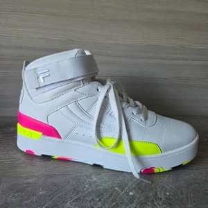 Fila V-11 Mashup Sneakers Womens High-Top Size 9 White Neon Pink Yellow Fashion - Picture 1 of 18