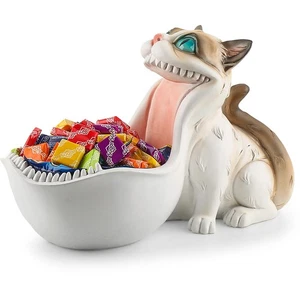 Candy Bowl White Cat Statue Trinket Dish Planter Decorative Bowl Candy Dish f... - Picture 1 of 7