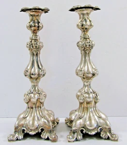 Matched Pair of Antique Hazorfim Baroque Sterling Silver Candlesticks - Picture 1 of 11