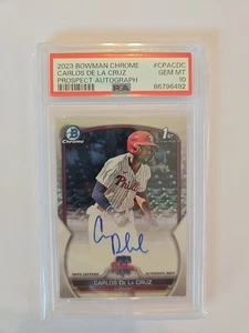MLB Prospect Auto Graded PSA 10 Carlos De La Cruz. MLB Bowman 1st Chrome. - Picture 1 of 2