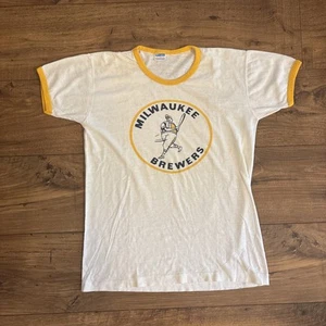 Vintage 70’s Champion Blue Bar T-Shirt Ringer Milwaukee Brewers True RARE Logo - Bild 1 von 11