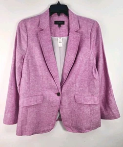 Talbots Blazer Women's 14 Raspberry Pink Linen Work Career Office Suit Jacket - Picture 1 of 14