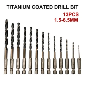Drill Bit 1/4 Hex Shank 13pcs 6.35mm Shank Adapter HSS High Speed Steel - Picture 1 of 24