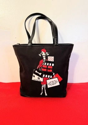 Bolso de Mano Lulu Guinness London Negro Bordado 100% Algodón Foto 1 de 4