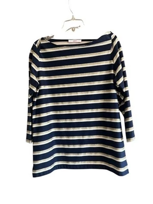 Leggiandro размер 2 США 4-6 темно-синий золотой полоски эластичной итальянский вязаный туника верхний новый без ЯРЛЫКОВ - Изображение 1 из 4