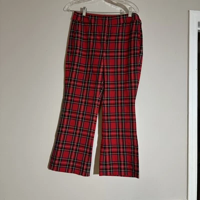 NUEVO CON ETIQUETAS J Crew Kelsey Pantalones Acampanados Rojo Stewart Tartán Cuadros Navidad Talla 4 Foto 1 de 4