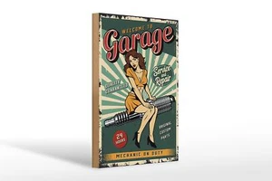 Holzschild Retro 20x30cm Pinup welcome Garage 24 service Deko Schild wooden sign - Bild 1 von 5