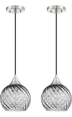 Hanging Pendant Light 6.3” Grey Glass Brushed Nickel Set of 2, T King House - Image 1 of 4