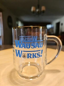 Vintage "Wausau Works" Slogan Clear Coffee Cup WAUSAU WISCONSIN Gov't LOGO - Picture 1 of 8