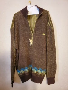 A.TIZIANO EMBROIDERED FULL ZIP CABLE KNIT Mens HONEY/ESPRESSO  XXL NWT - Picture 1 of 6