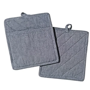 DII 100% Baumwolle Einfarbig Chambray Küchenset, Topflappen, Blau - Bild 1 von 3