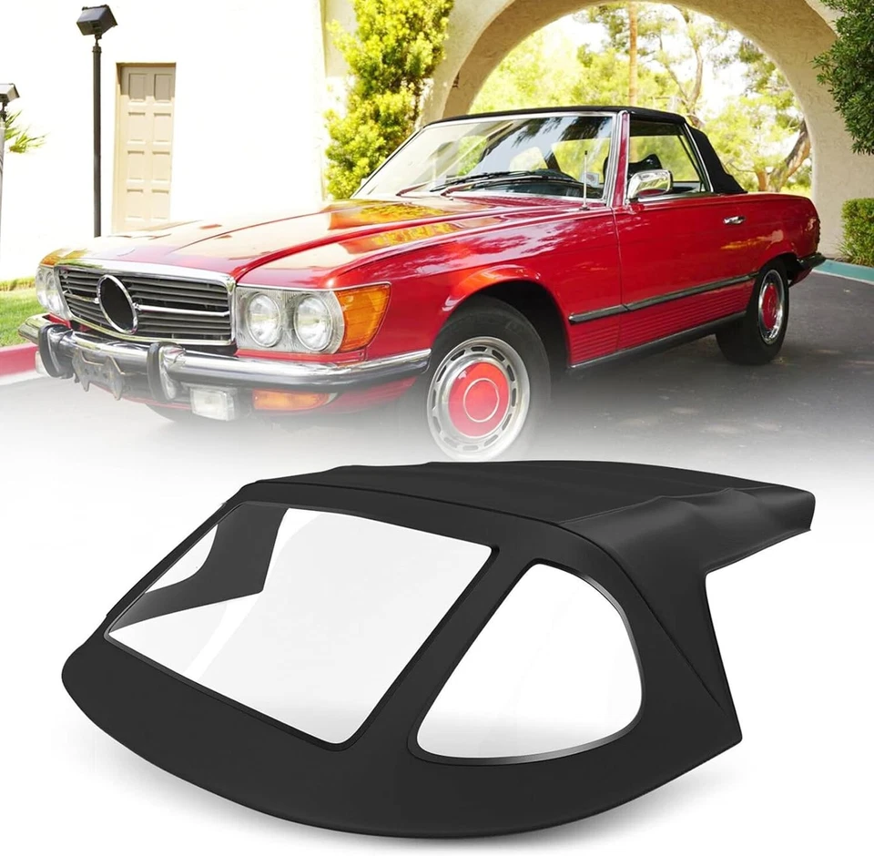 Tapa blanda convertible negra con ventana de plástico transparente para R107 380SL 450SL 560SL Foto 1 de 4