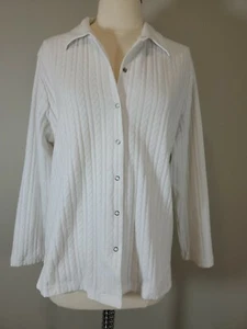 Carolyn Taylor Damen Strickjacke Druckknopfverschluss Kragen Zopfmuster weiß Gr. Large - Bild 1 von 10
