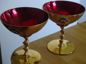2 VINTAGES CHAMPAGNE OR MARTINI GLASSES MURANO VENETIAN ITALY 24k Gold - Picture 1 of 9