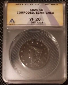 Nice 1821 Large Cent ANACS VF20 Details - Picture 1 of 4