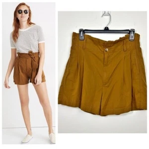 Pantalones cortos de tiro alto MADEWELL Paperbag talla 8 mediana mezcla de lino color óxido - Imagen 1 de 11