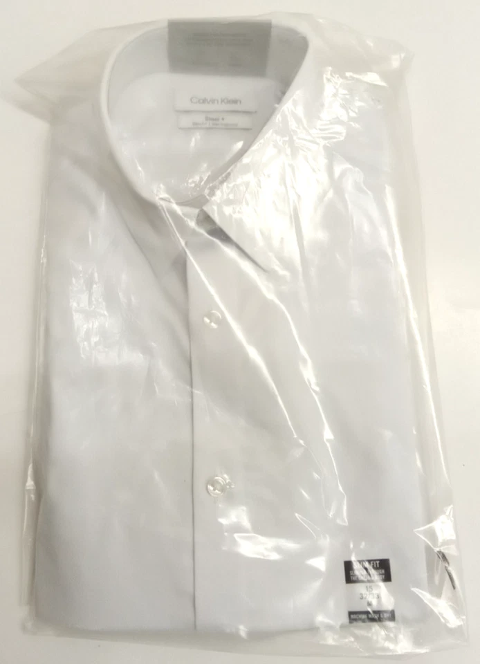 Calvin Klein White 15 X 32/33 Slim Fit Men Dress Shirt Performance L22
