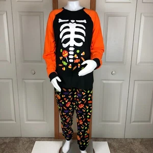 Set pigiama scheletro scheletro di Halloween da uomo grande Glow In The Dark mais caramelle nuovo - Foto 1 di 11