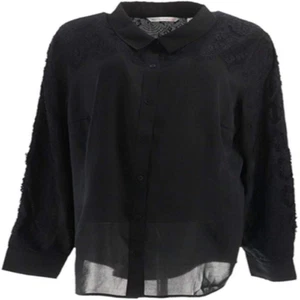 Isaac Mizrahi Live! Lace Applique Button Front Top, Black, Large - Picture 1 of 4