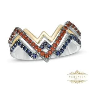 Exclusivo Anillo de Compromiso Mujer Maravilla 0.30CT Granate y Azul Corte Redondo Dos Tonos - Imagen 1 de 9