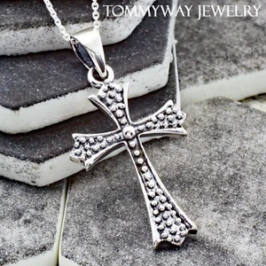 925 Sterling Silver Ornate Beaded Cross Pendant with Necklace Christian Charm - Imagen 1 de 6
